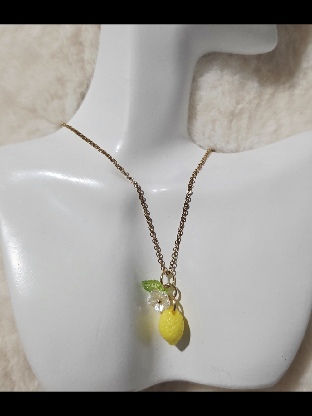 Gold-Tone Lemon Pendant Necklace with Yellow Enamel Charm